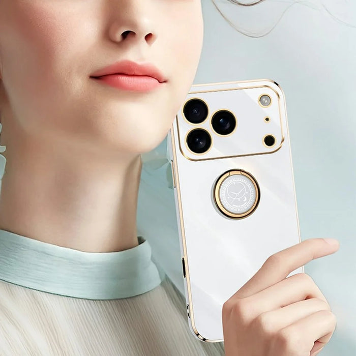 XINLI For iPhone 17 Pro Case Ring Kickstand Electroplating TPU Phone Cover - Cyan - 4