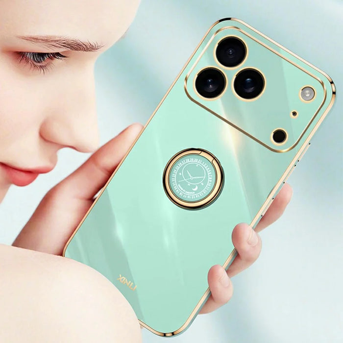 XINLI For iPhone 17 Pro Case Ring Kickstand Electroplating TPU Phone Cover - Cyan - 5