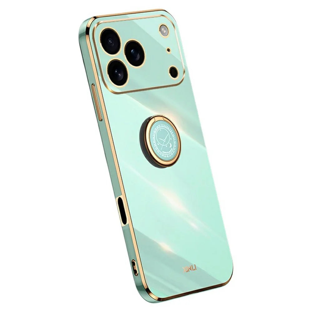 XINLI For iPhone 17 Pro Max Case Ring Kickstand Electroplating TPU Phone Cover - Cyan - 1