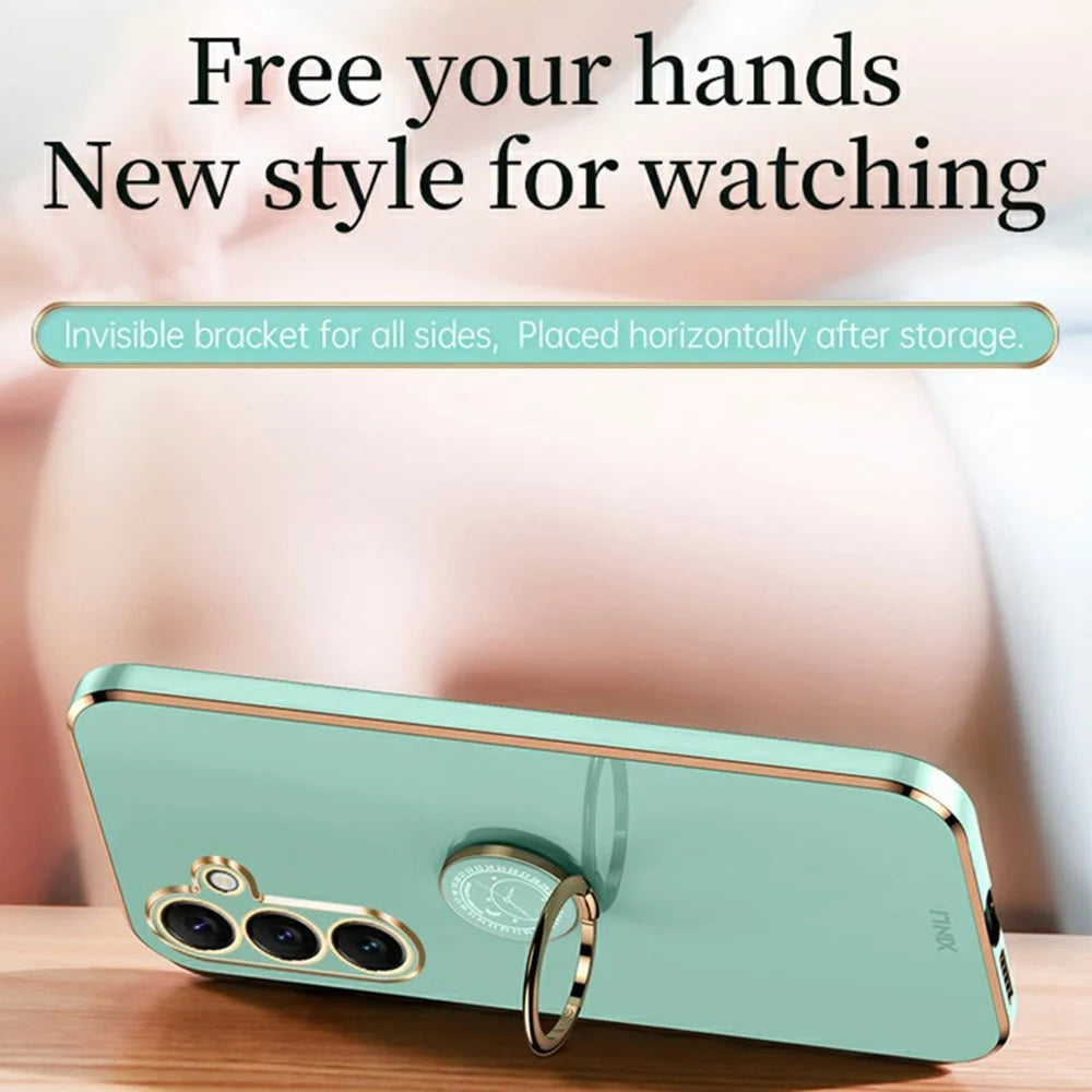 XINLI For Samsung Galaxy S25 FE Case Ring Kickstand Electroplating TPU Phone Cover - Cyan - 2