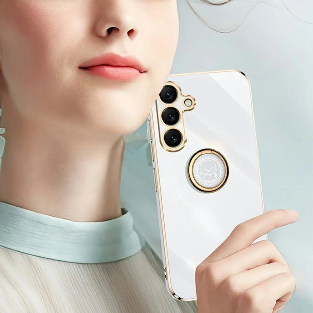 XINLI For Samsung Galaxy S25 FE Case Ring Kickstand Electroplating TPU Phone Cover - Cyan - 4