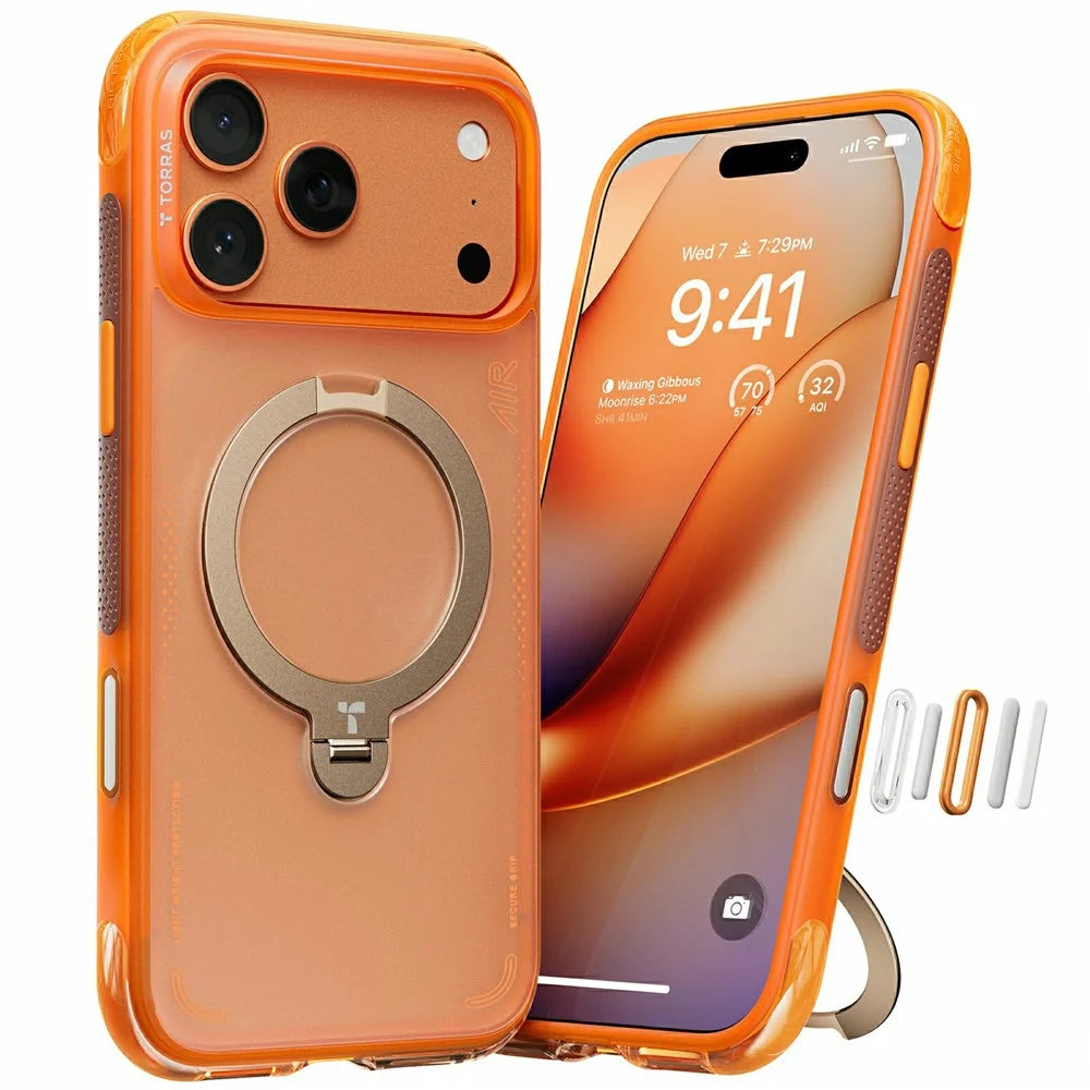 TORRAS Ostand Q3 Air Series For iPhone 17 Pro Max Case Compatible with MagSafe Shockproof PC + TPU Phone Cover with Kickstand - Orange - 1