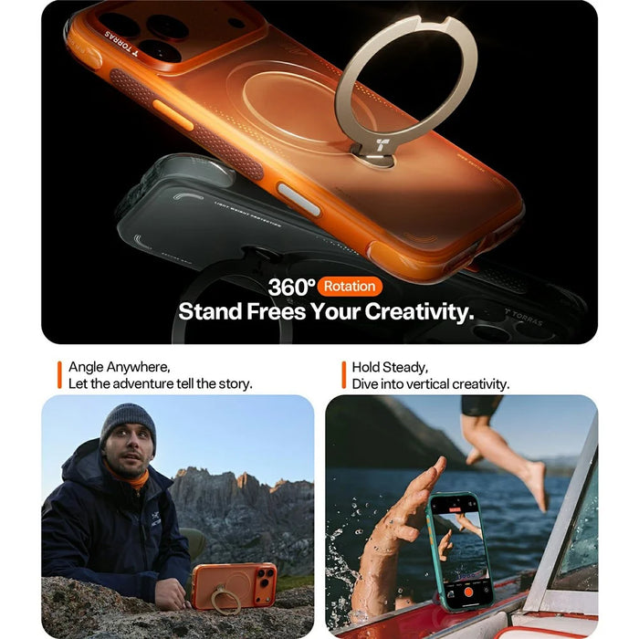 TORRAS Ostand Q3 Air Series For iPhone 17 Pro Max Case Compatible with MagSafe Shockproof PC + TPU Phone Cover with Kickstand - Orange - 5