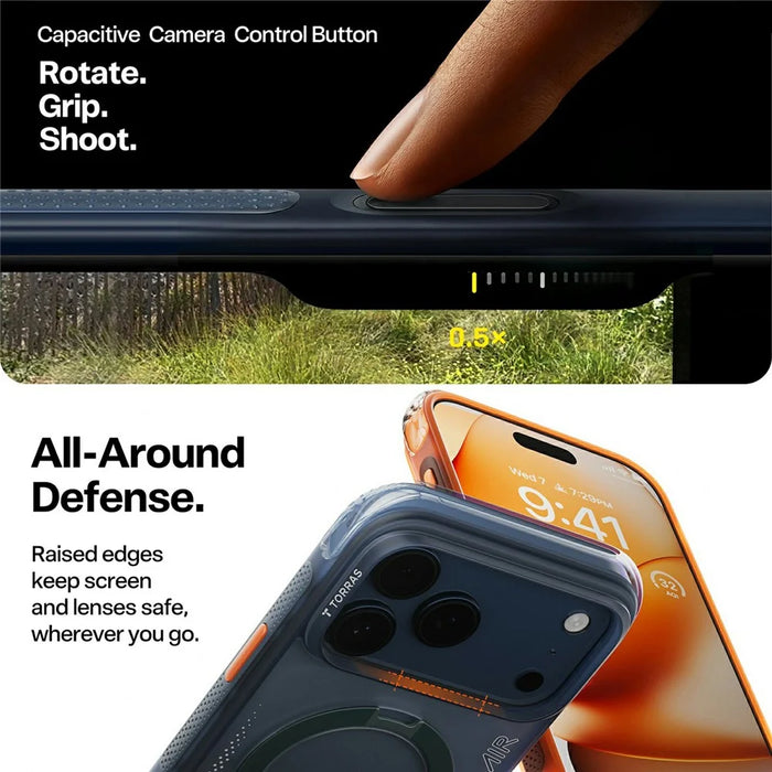 TORRAS Ostand Q3 Air Series For iPhone 17 Pro Max Case Compatible with MagSafe Shockproof PC + TPU Phone Cover with Kickstand - Orange - 6