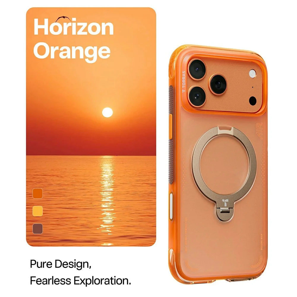 TORRAS Ostand Q3 Air Series For iPhone 17 Pro Case Compatible with MagSafe Shockproof PC + TPU Phone Cover with Kickstand - Orange - 3