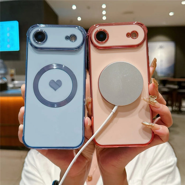 For iPhone Air Magnetic Case Electroplating Soft TPU Cover with Cute Love Heart - Blue - 4