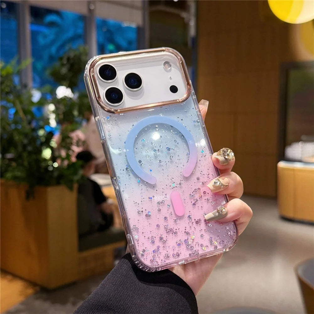 For iPhone 17 Pro Max Case Compatible with MagSafe IMD Bling Glitter PC + TPU Back Cover - Pink - 1