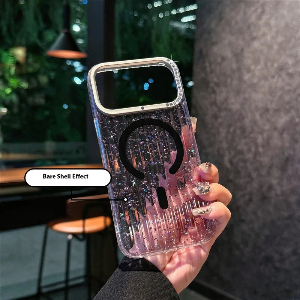 For iPhone 17 Pro Max Case Compatible with MagSafe IMD Glitter Glacier Texture TPU PC Phone Back Cover - Purple - 3
