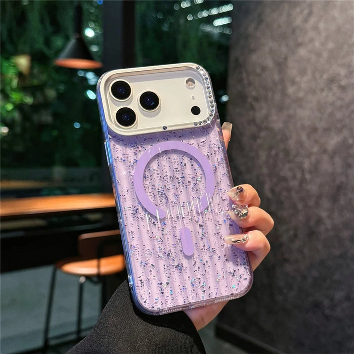 For iPhone 17 Pro Case Compatible with MagSafe IMD Glitter Glacier Texture TPU PC Phone Back Cover - Purple - 1