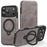 For iPhone 17 Pro Max Case Compatible with MagSafe RFID Blocking Leather Wallet Cover with Rotating Ring Kickstand - Grey - 1