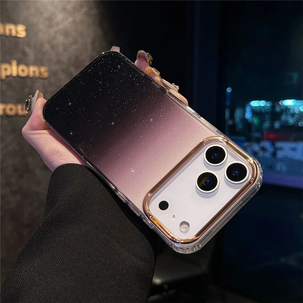 For iPhone 17 Pro Case IMD Gradient Glitter PC + TPU Protective Phone Cover - Black - 1