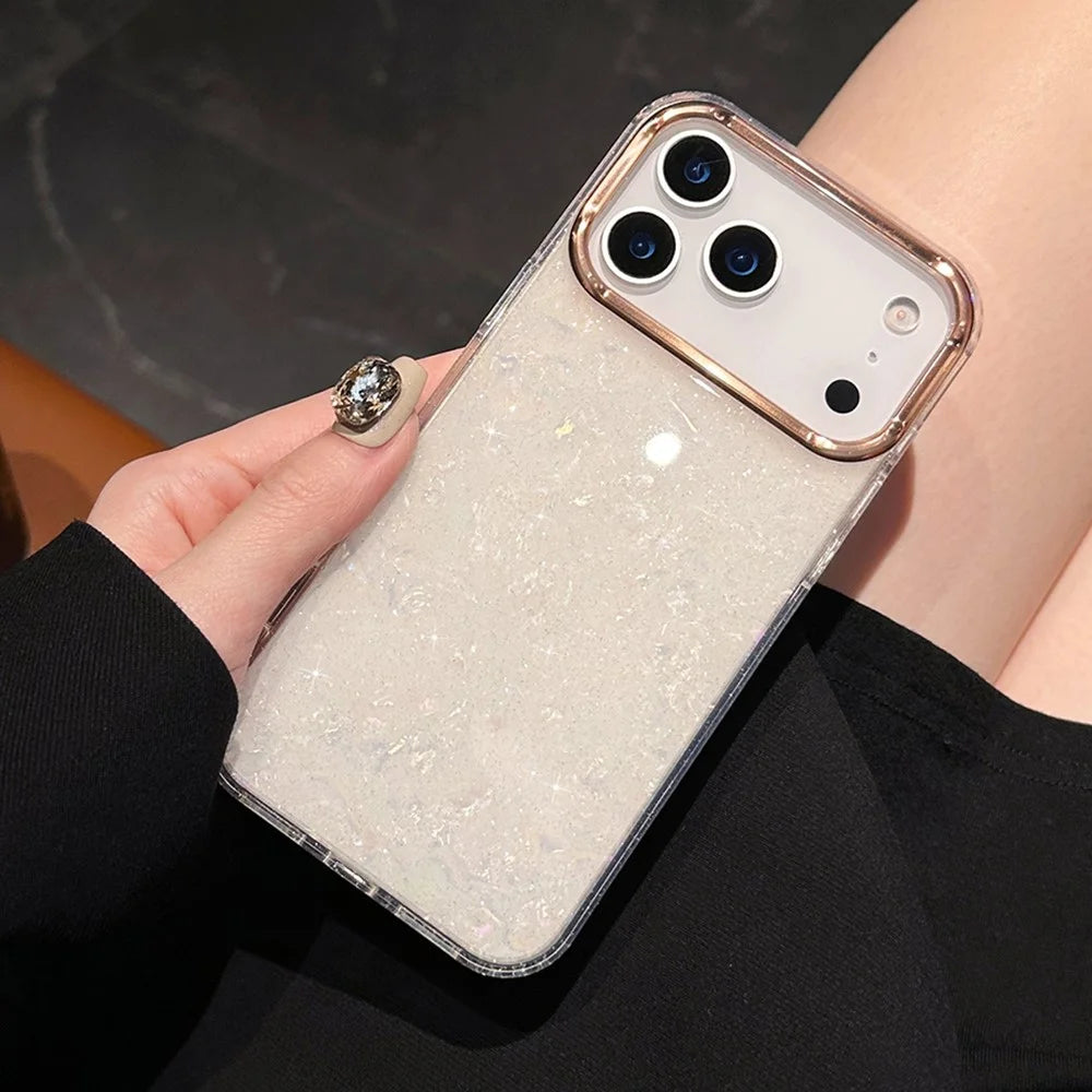 For iPhone 17 Pro Case IMD Shell Pattern PC + TPU Phone Cover - Transparent White - 1