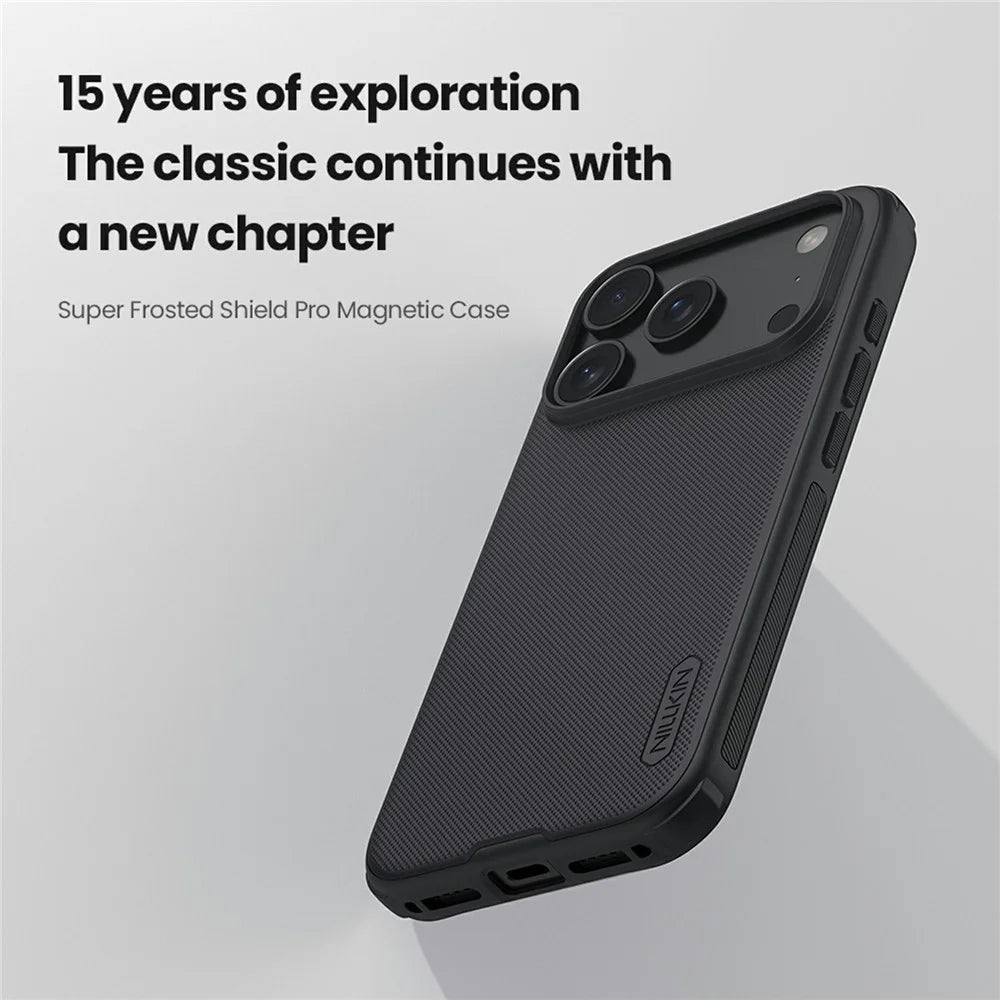 NILLKIN Frosted Shield Pro for iPhone 18 Pro / 17 Pro Case Compatible with MagSafe PC + TPU Phone Cover - Black - 6
