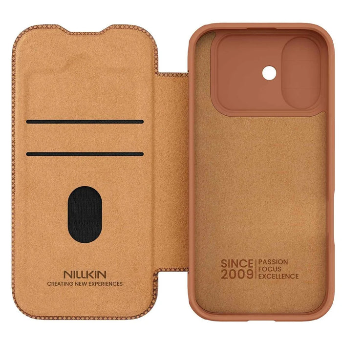 NILLKIN Qin Pro Series for iPhone 17 Case with Card Slots Leather Phone Cover - Brown - 5