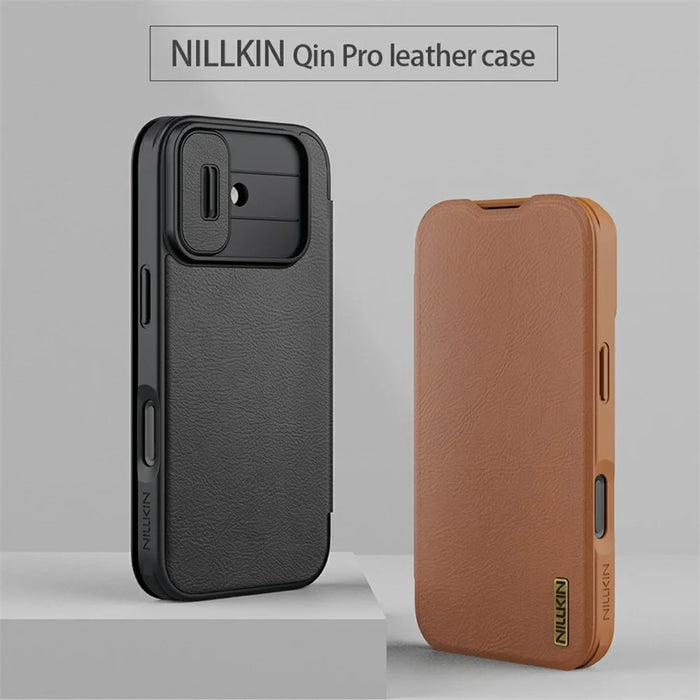 NILLKIN Qin Pro Series for iPhone 17 Case with Card Slots Leather Phone Cover - Brown - 6