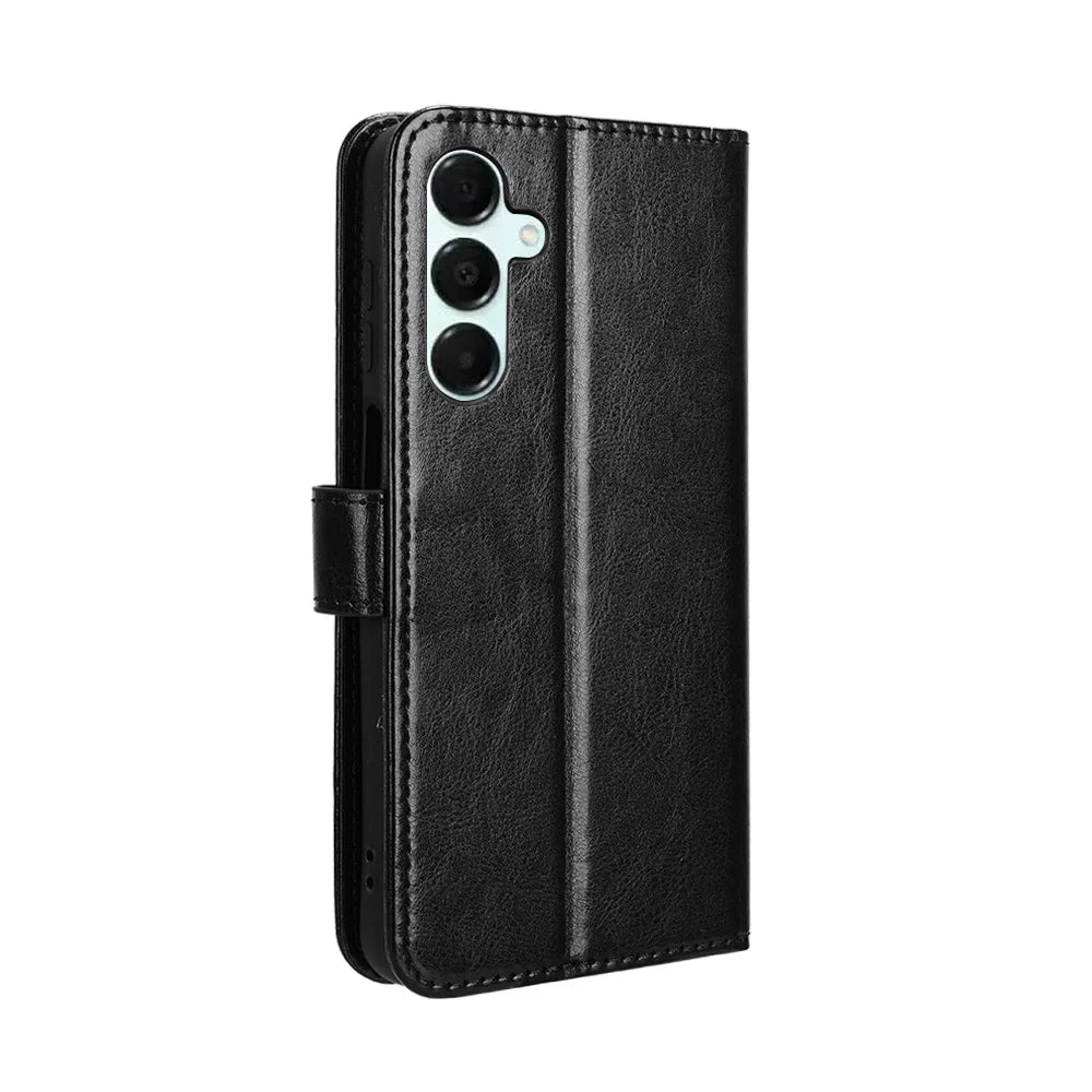 For Samsung Galaxy A18 5G / A18 4G / A17 5G / A17 4G / A26 5G / A16 5G / A16 4G PU Leather Case with Strap Crazy Horse Texture Phone Wallet Cover - Black - 7