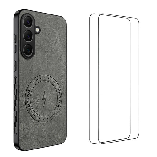 WANLONFENG For Samsung Galaxy A17 5G / A17 4G Magnetic Case  SD Series PC TPU Phone Cover with 2Pcs Screen Film - Grey - 1