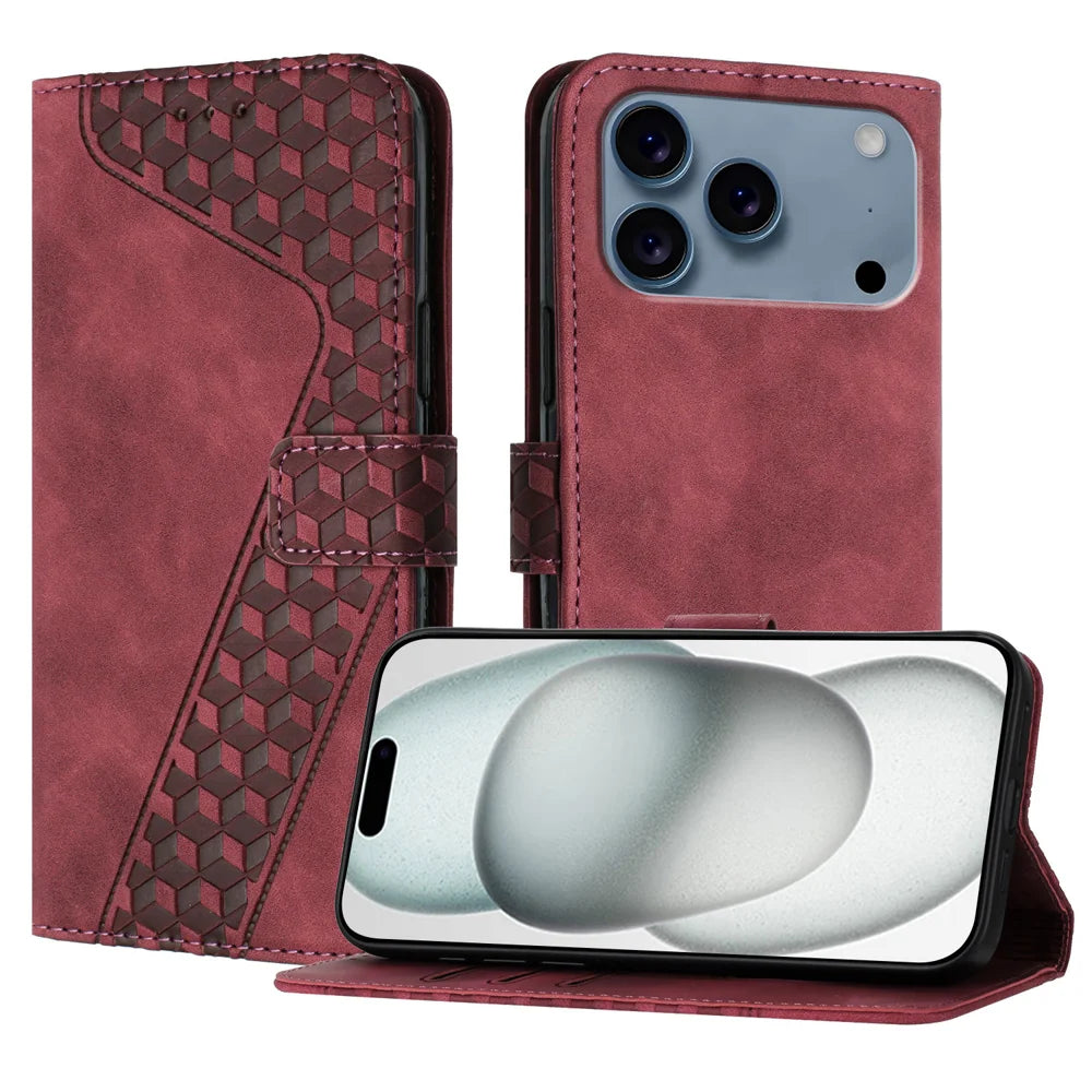 For iPhone 18 Pro Max / 17 Pro Max Leather Case 7-Shaped Pattern Wallet Stand Shockproof Phone Cover - Brown - 1