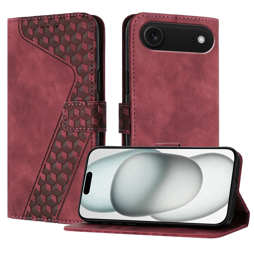 For iPhone Air Leather Case 7-Shaped Pattern Wallet Stand Shockproof Phone Cover - Brown - 1