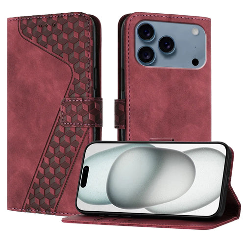For iPhone 18 Pro / 17 Pro Leather Case 7-Shaped Pattern Wallet Stand Shockproof Phone Cover - Brown - 1