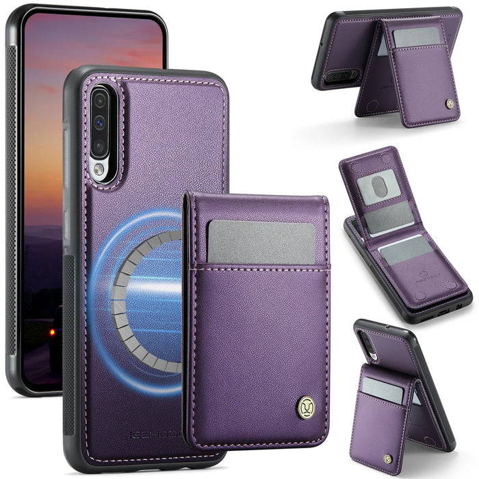 JEEHOOD For Samsung Galaxy A50 Leather Back Cover Magnetic Case  J06 Phone Case with Card Bag RFID Blocking - Purple - 1
