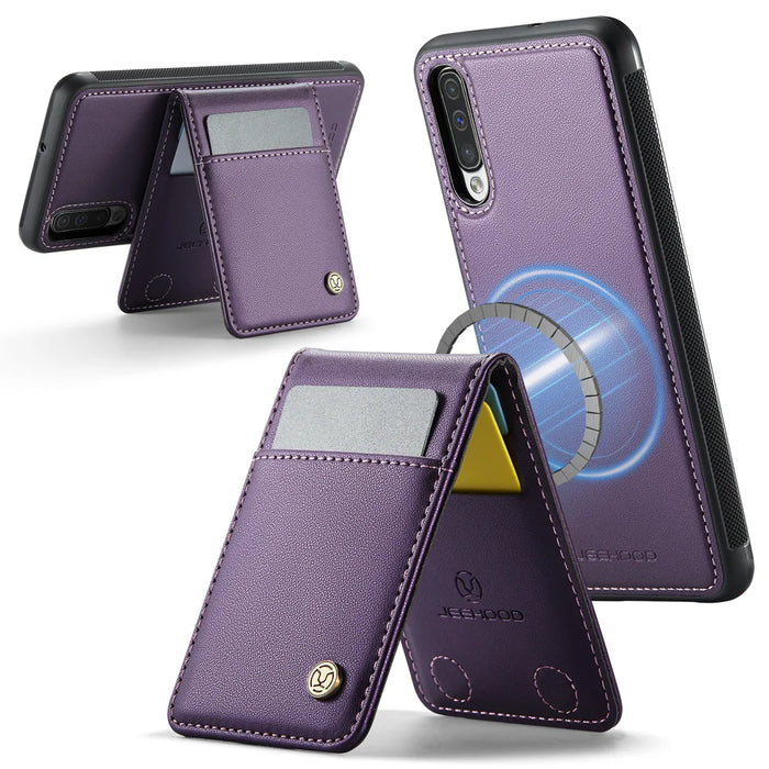 JEEHOOD For Samsung Galaxy A50 Leather Back Cover Magnetic Case  J06 Phone Case with Card Bag RFID Blocking - Purple - 2