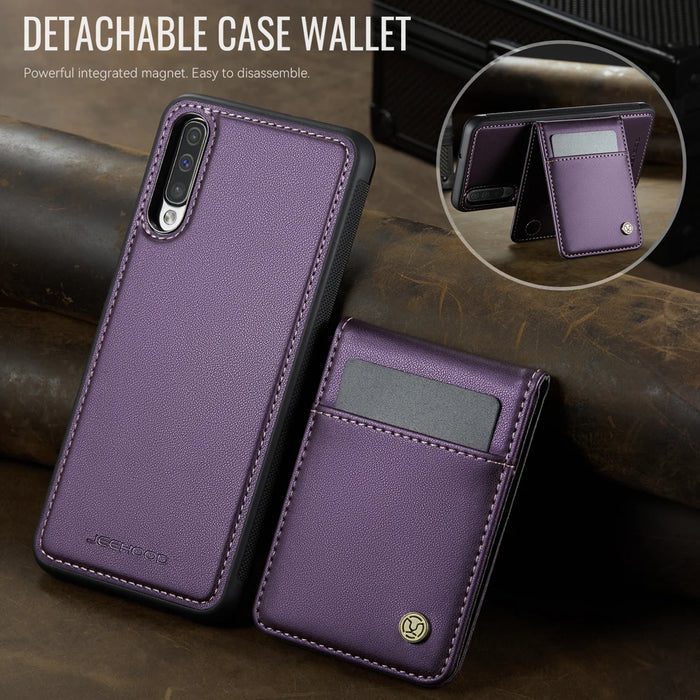 JEEHOOD For Samsung Galaxy A50 Leather Back Cover Magnetic Case  J06 Phone Case with Card Bag RFID Blocking - Purple - 4