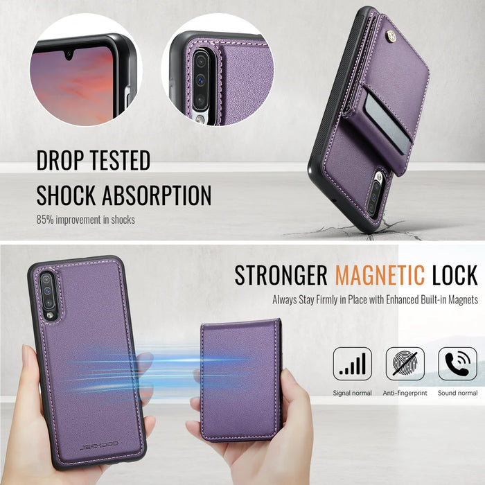 JEEHOOD For Samsung Galaxy A50 Leather Back Cover Magnetic Case  J06 Phone Case with Card Bag RFID Blocking - Purple - 5