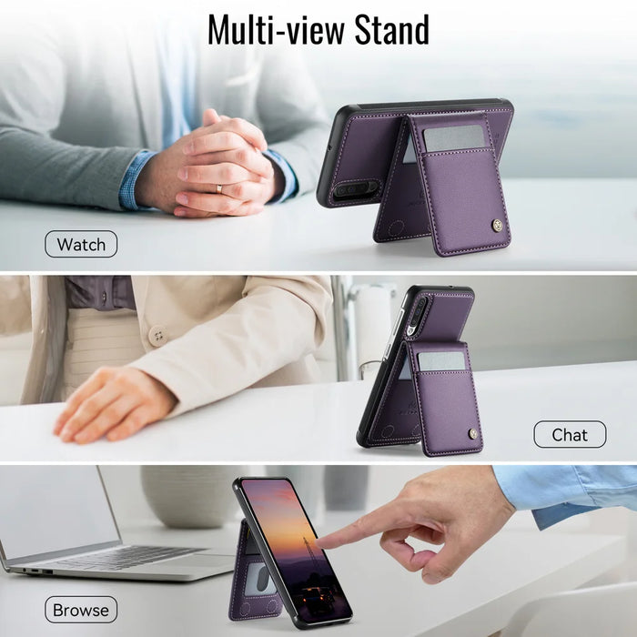 JEEHOOD For Samsung Galaxy A50 Leather Back Cover Magnetic Case  J06 Phone Case with Card Bag RFID Blocking - Purple - 6