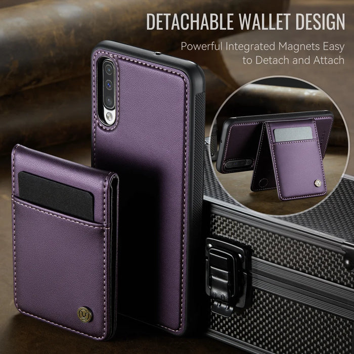 JEEHOOD For Samsung Galaxy A50 Leather Back Cover Magnetic Case  J06 Phone Case with Card Bag RFID Blocking - Purple - 7