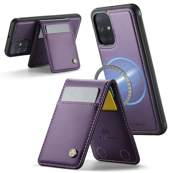 JEEHOOD For Samsung Galaxy A51 4G SM-A515 Leather Back Cover Magnetic Case  J06 Phone Case with Card Bag RFID Blocking - Purple - 2