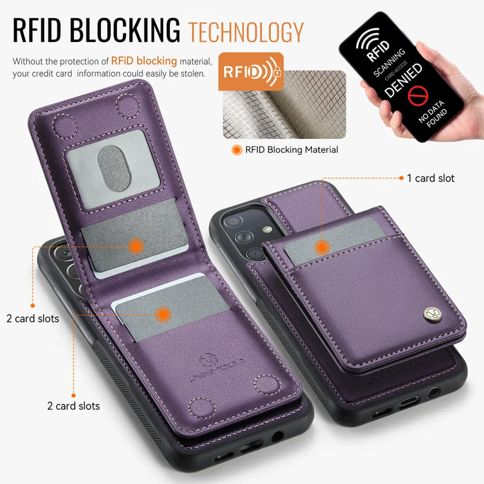 JEEHOOD For Samsung Galaxy A51 4G SM-A515 Leather Back Cover Magnetic Case  J06 Phone Case with Card Bag RFID Blocking - Purple - 3