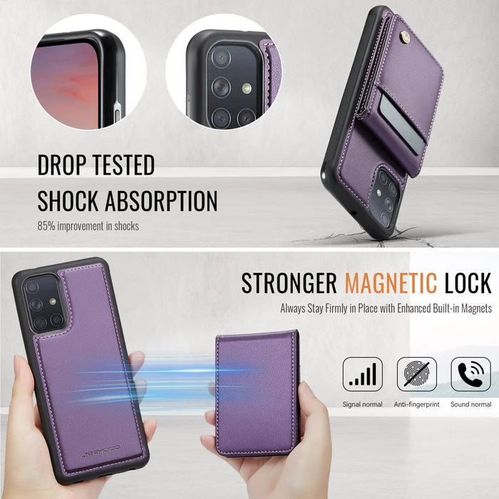JEEHOOD For Samsung Galaxy A51 4G SM-A515 Leather Back Cover Magnetic Case  J06 Phone Case with Card Bag RFID Blocking - Purple - 5
