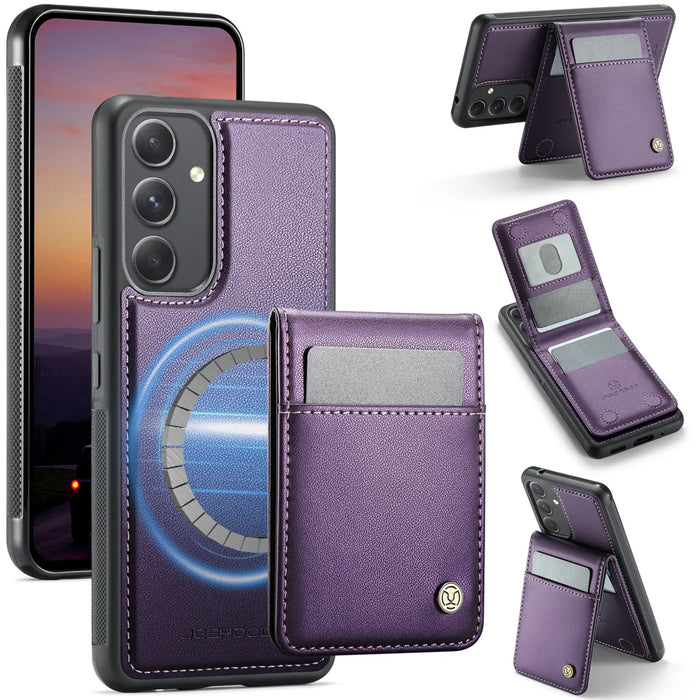 JEEHOOD For Samsung Galaxy A54 5G Leather Back Cover Magnetic Case  J06 Phone Case with Card Bag RFID Blocking - Purple - 1