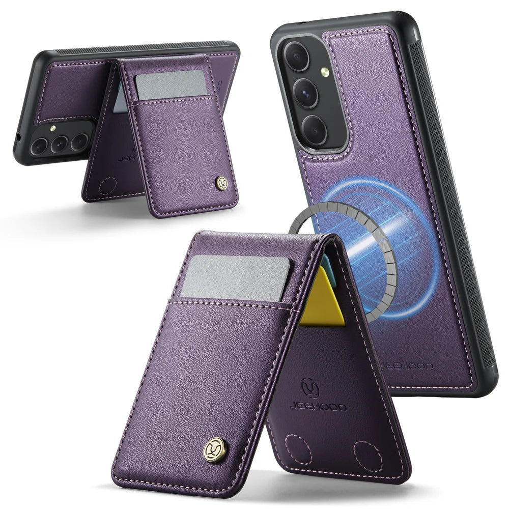 JEEHOOD For Samsung Galaxy A54 5G Leather Back Cover Magnetic Case  J06 Phone Case with Card Bag RFID Blocking - Purple - 2