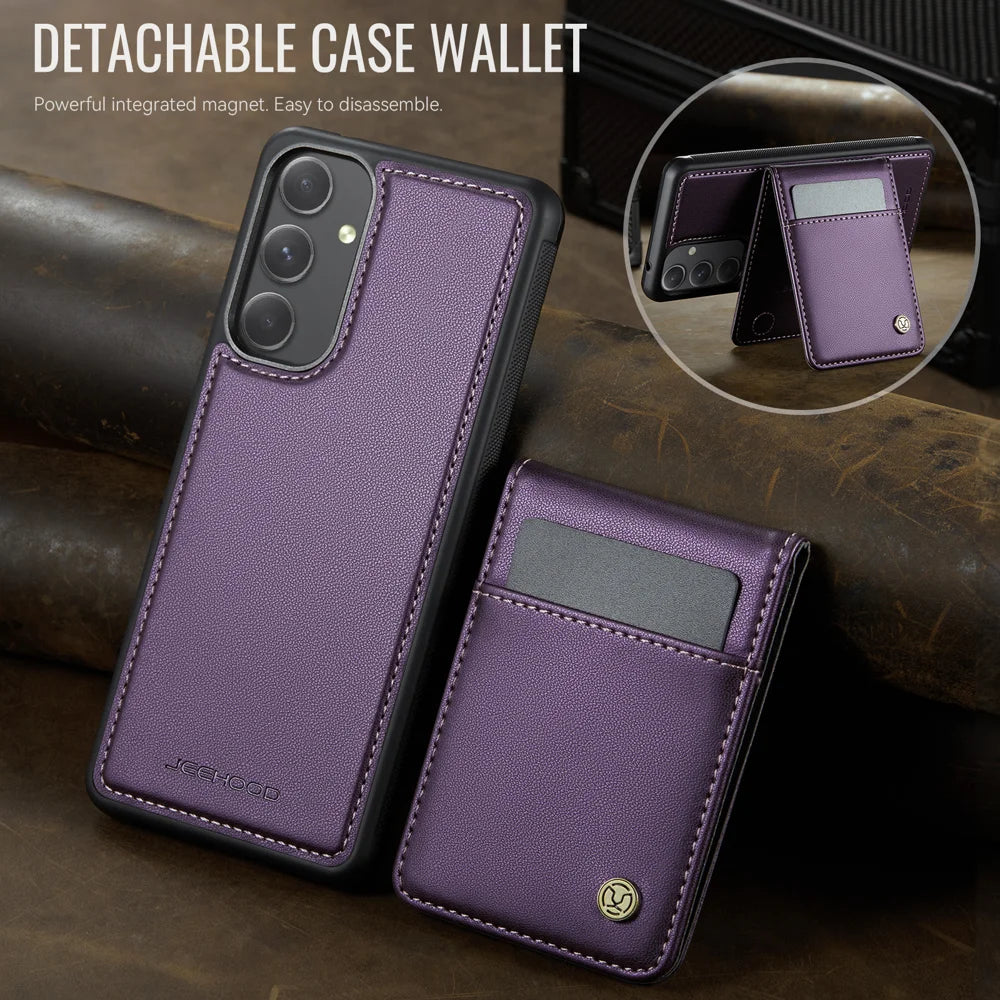 JEEHOOD For Samsung Galaxy A54 5G Leather Back Cover Magnetic Case  J06 Phone Case with Card Bag RFID Blocking - Purple - 4