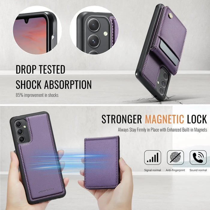 JEEHOOD For Samsung Galaxy A54 5G Leather Back Cover Magnetic Case  J06 Phone Case with Card Bag RFID Blocking - Purple - 5