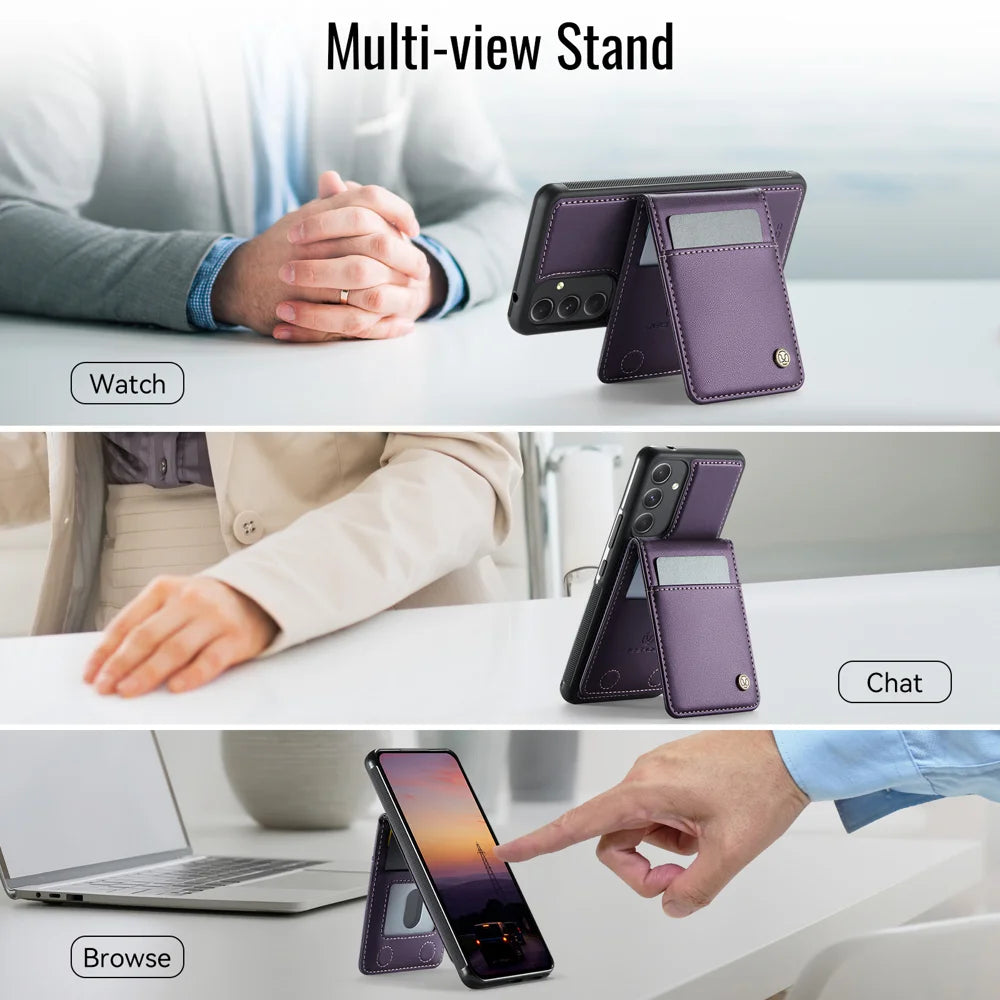 JEEHOOD For Samsung Galaxy A54 5G Leather Back Cover Magnetic Case  J06 Phone Case with Card Bag RFID Blocking - Purple - 6