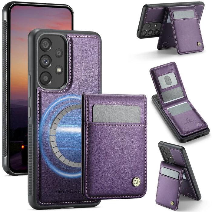 JEEHOOD For Samsung Galaxy A53 5G Leather Back Cover Magnetic Case  J06 Phone Case with Card Bag RFID Blocking - Purple - 1