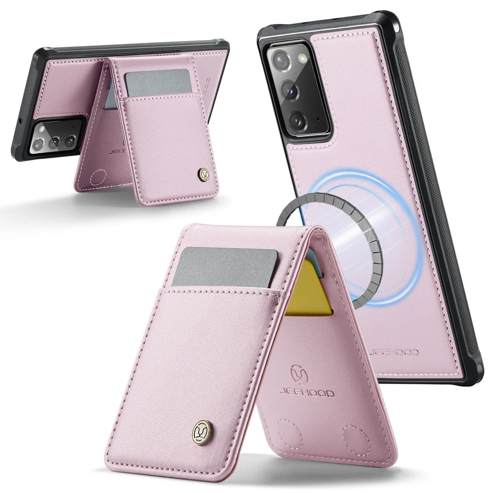 JEEHOOD For Samsung Galaxy Note20 Leather Back Cover Magnetic Case  J06 Phone Case with Card Bag RFID Blocking - Pink - 2