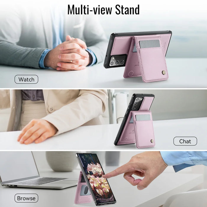 JEEHOOD For Samsung Galaxy Note20 Leather Back Cover Magnetic Case  J06 Phone Case with Card Bag RFID Blocking - Pink - 6