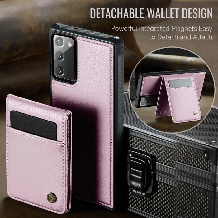 JEEHOOD For Samsung Galaxy Note20 Leather Back Cover Magnetic Case  J06 Phone Case with Card Bag RFID Blocking - Pink - 7