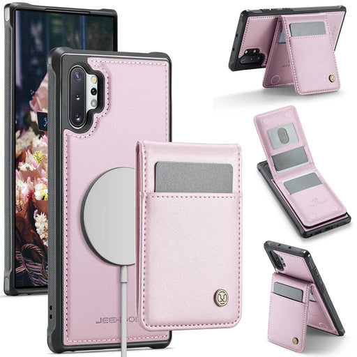 JEEHOOD For Samsung Galaxy Note 10 Plus 5G Leather Back Cover Magnetic Case  J06 Phone Case with Card Bag RFID Blocking - Pink - 1