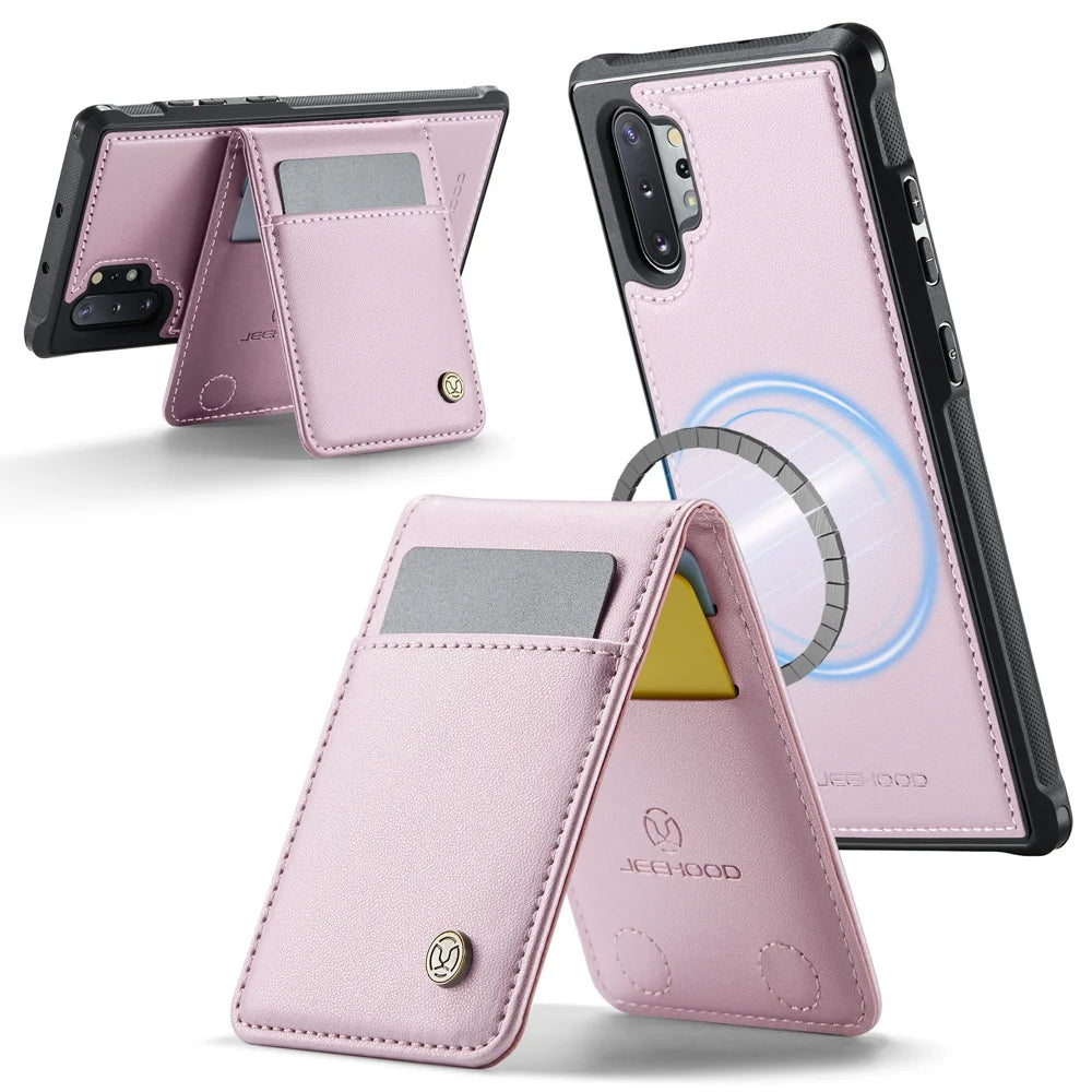 JEEHOOD For Samsung Galaxy Note 10 Plus 5G Leather Back Cover Magnetic Case  J06 Phone Case with Card Bag RFID Blocking - Pink - 2