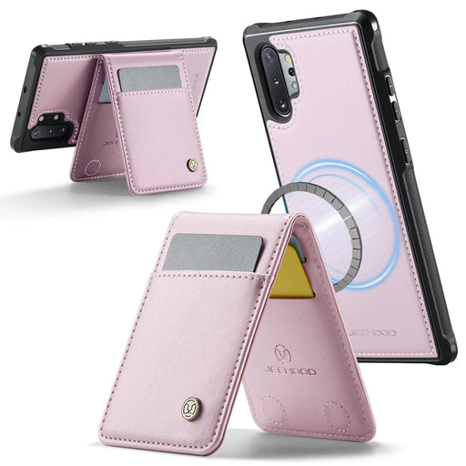 JEEHOOD For Samsung Galaxy Note 10 Plus 5G Leather Back Cover Magnetic Case  J06 Phone Case with Card Bag RFID Blocking - Pink - 2