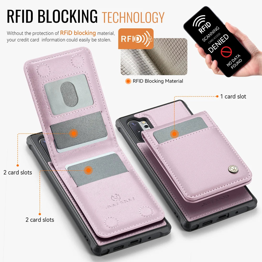 JEEHOOD For Samsung Galaxy Note 10 Plus 5G Leather Back Cover Magnetic Case  J06 Phone Case with Card Bag RFID Blocking - Pink - 3
