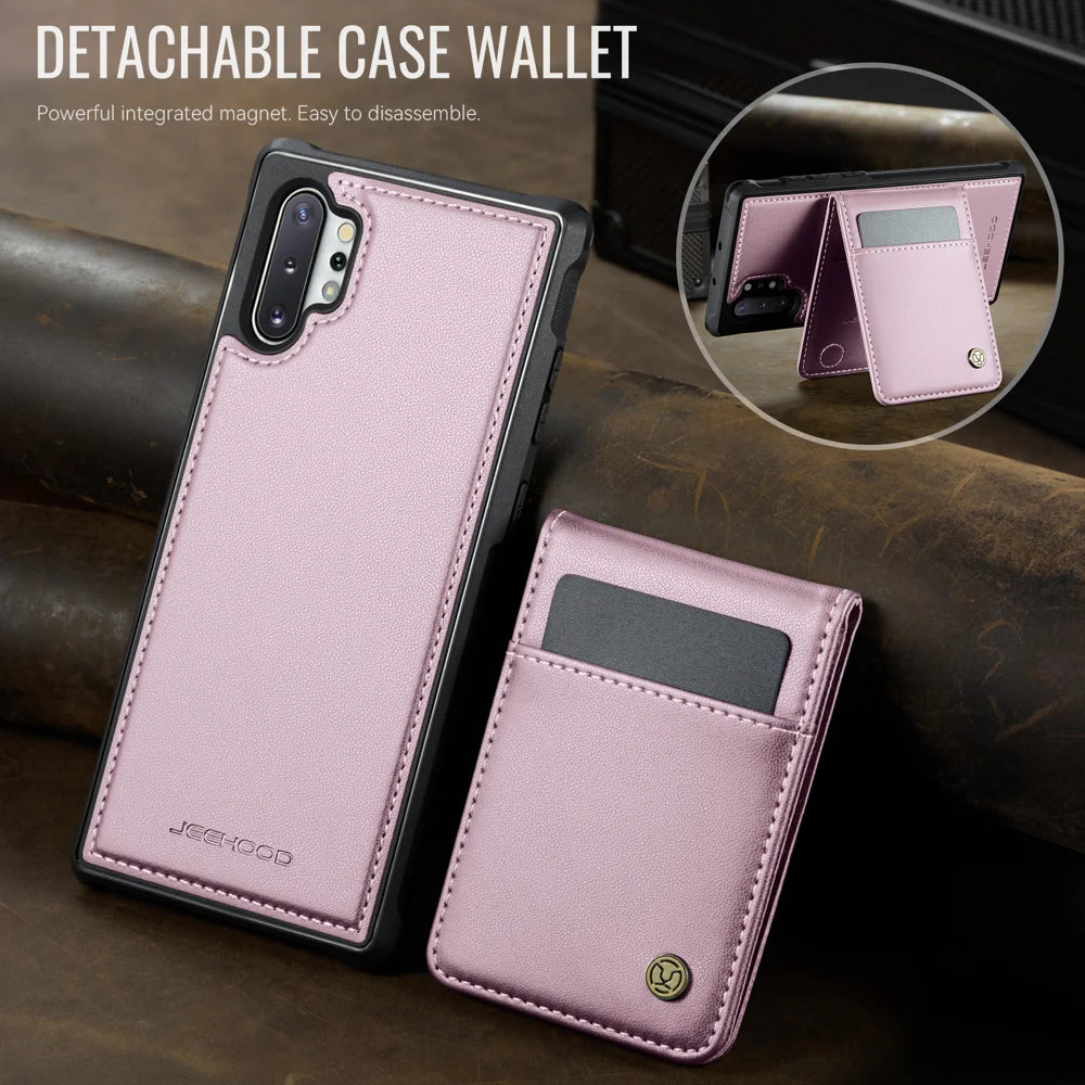 JEEHOOD For Samsung Galaxy Note 10 Plus 5G Leather Back Cover Magnetic Case  J06 Phone Case with Card Bag RFID Blocking - Pink - 4