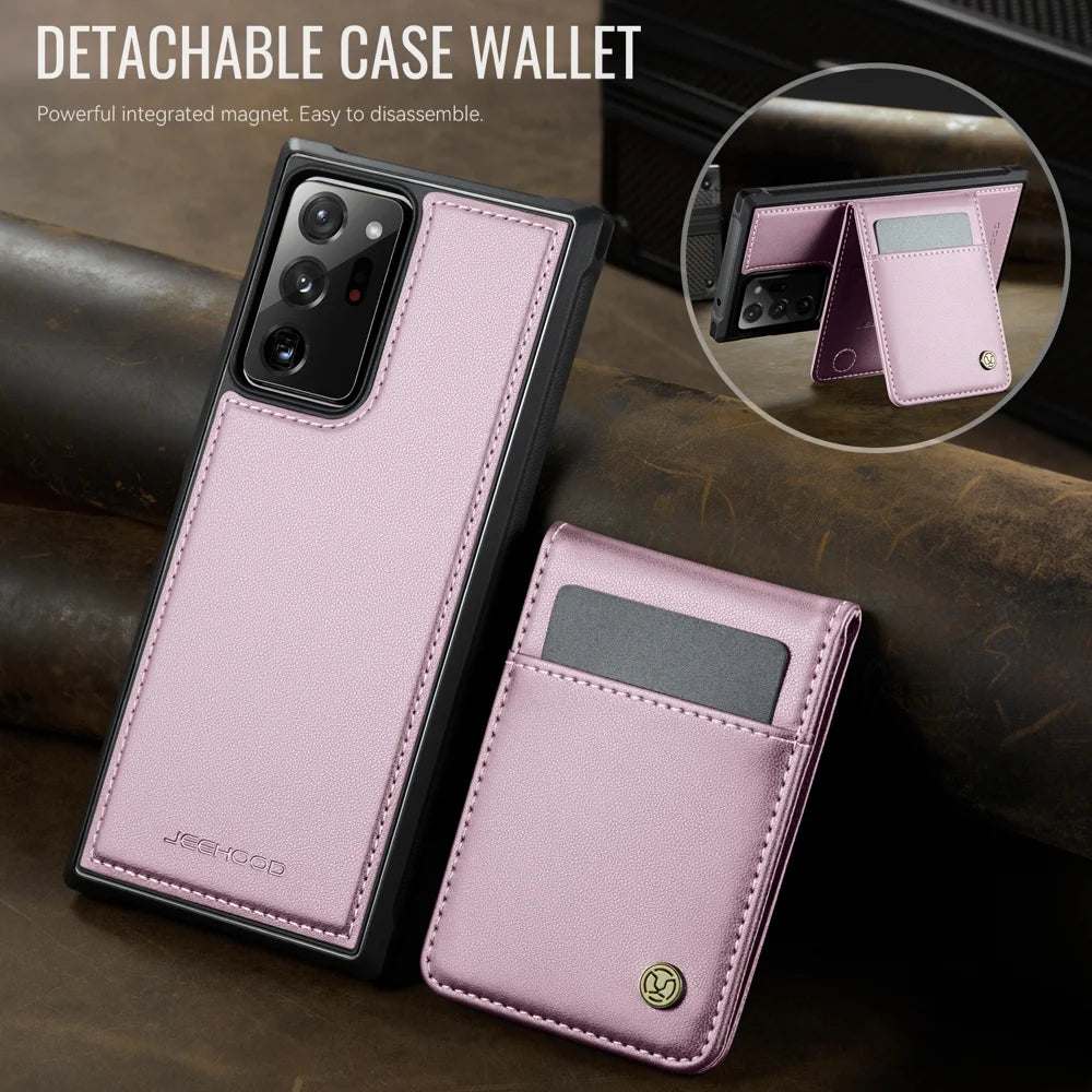 JEEHOOD For Samsung Galaxy Note20 Ultra Leather Back Cover Magnetic Case  J06 Phone Case with Card Bag RFID Blocking - Pink - 4