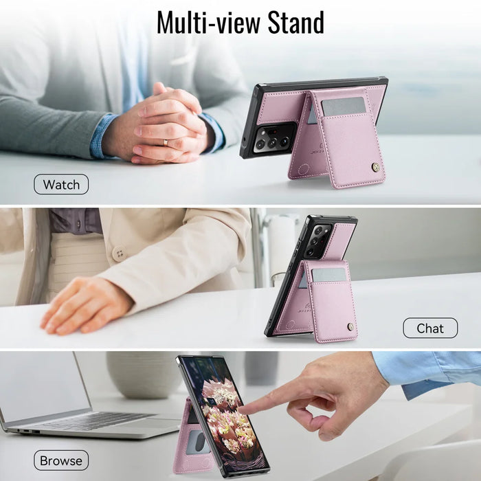 JEEHOOD For Samsung Galaxy Note20 Ultra Leather Back Cover Magnetic Case  J06 Phone Case with Card Bag RFID Blocking - Pink - 6