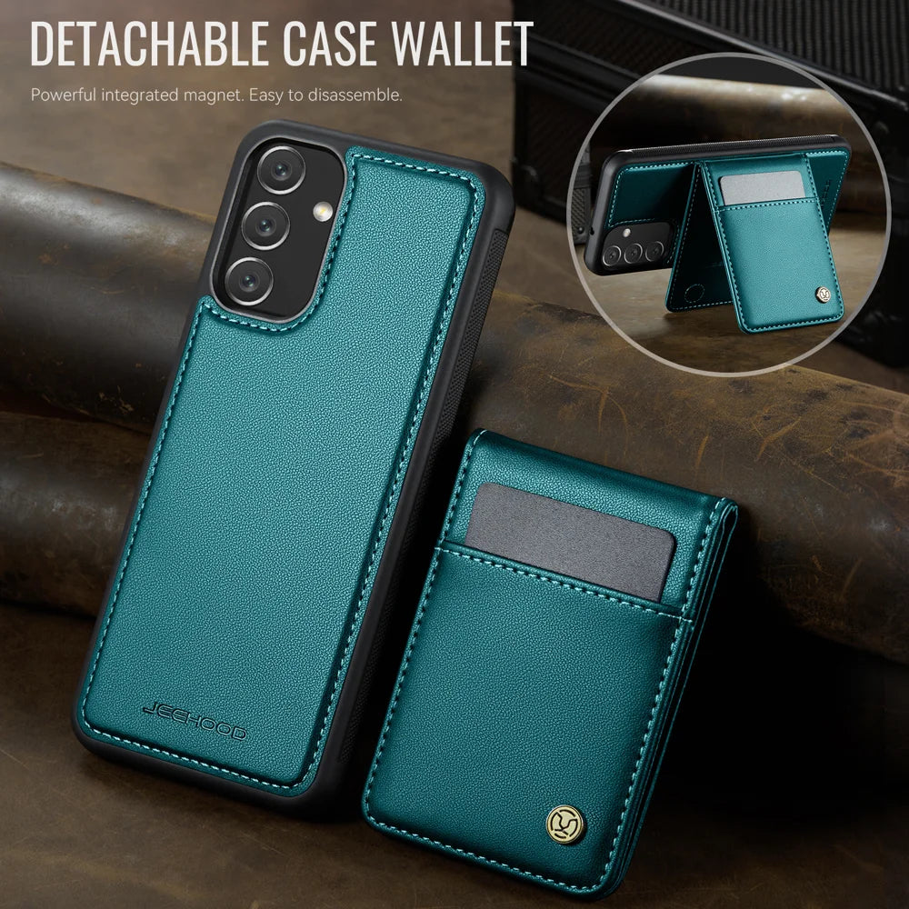 JEEHOOD For Samsung Galaxy A13 5G / Galaxy A13 4G Leather Back Cover Magnetic Case  J06 Phone Case with Card Bag RFID Blocking - Blue - 4